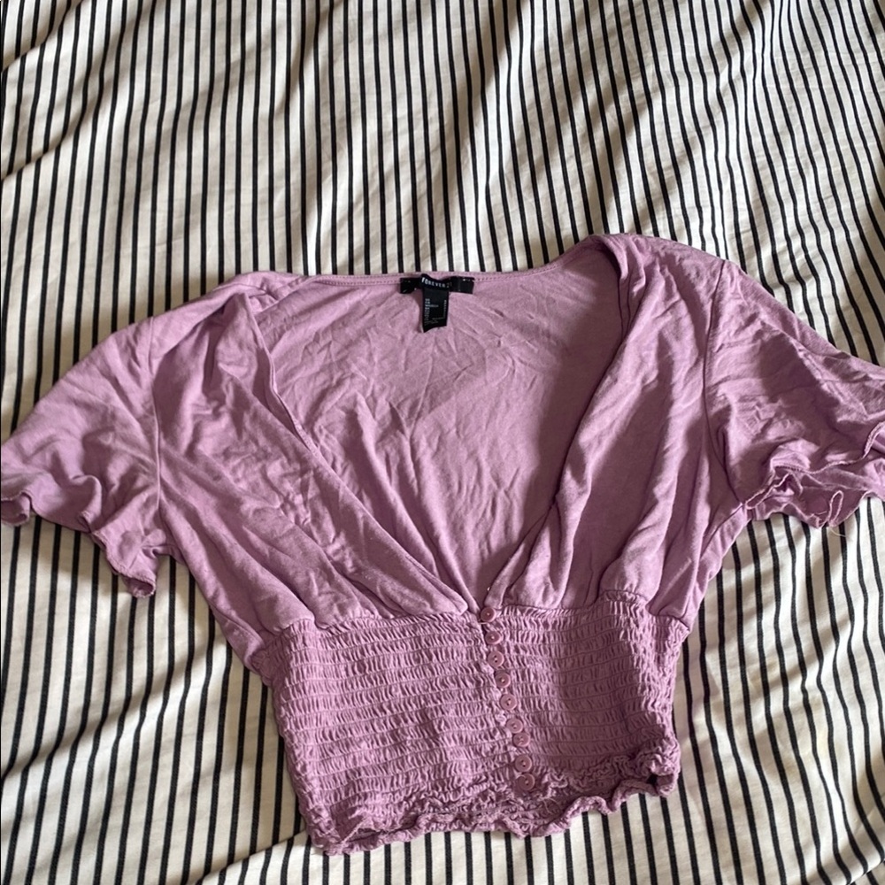 Forever 21 Purple Cropped Smocked Blouse